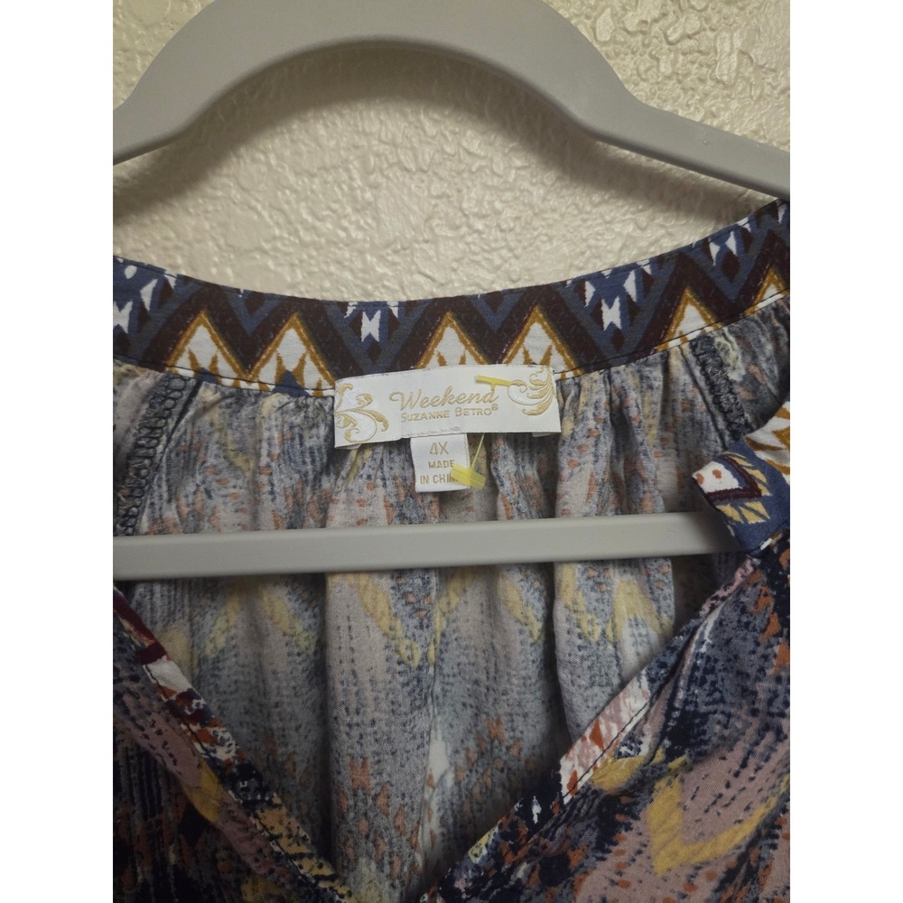 Weekend Suzanne Betro Womens 4X Blue Brown Abstract‎ Long Sleeve Top - Picture 3 of 5